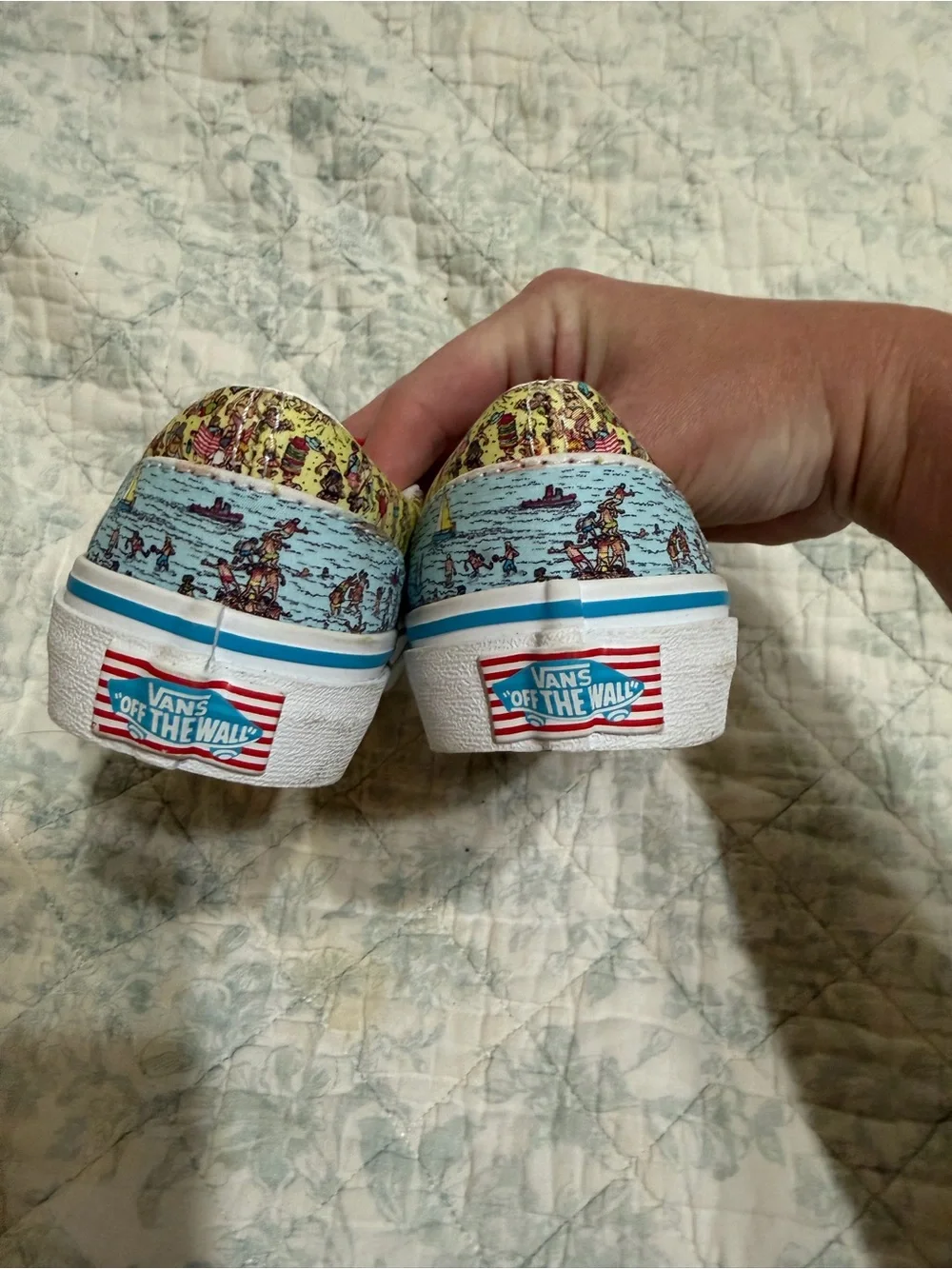 Vans Kids Slip-On Sneakers in Yellow Waldo Pattern with Red Trim